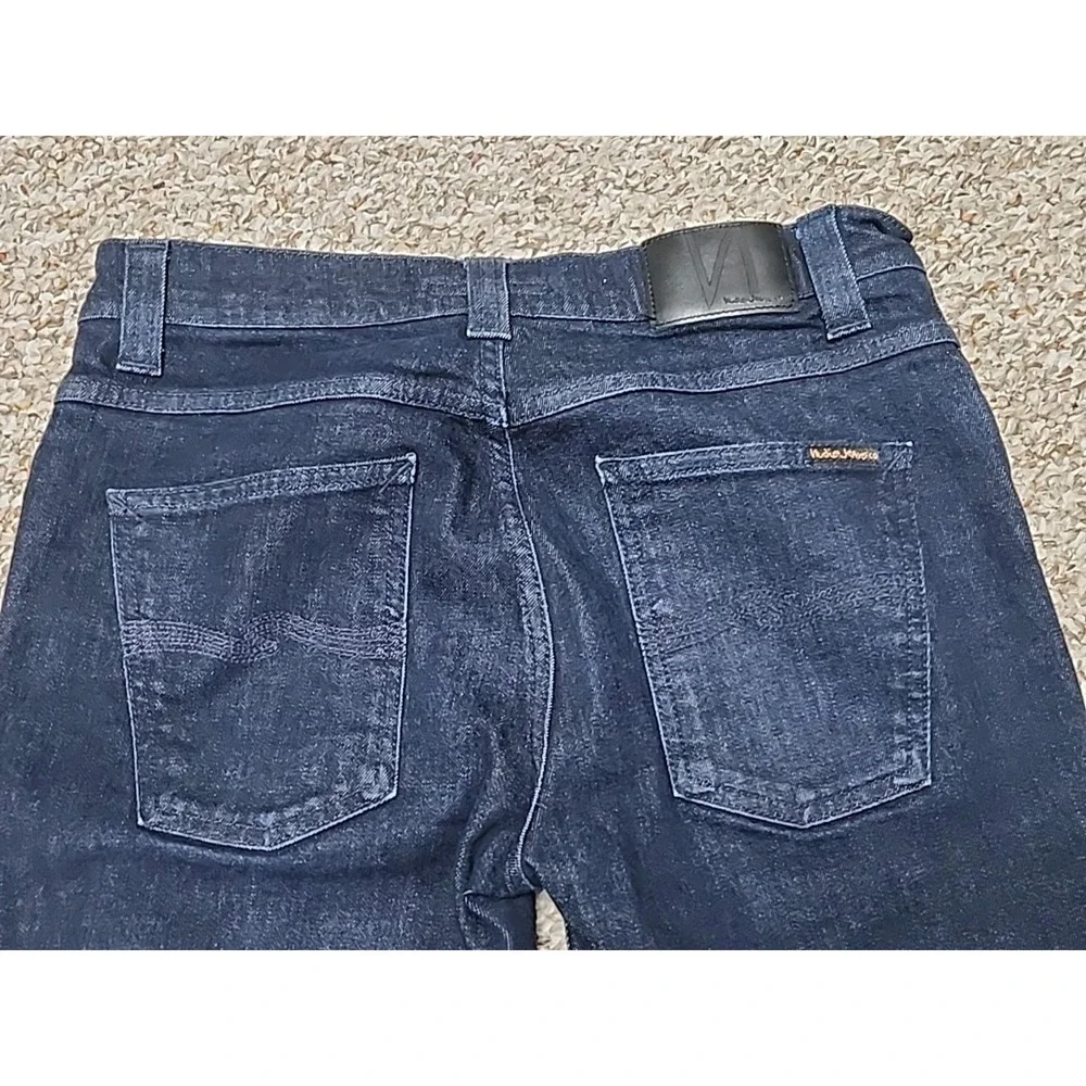 Nudie Jean Co 33x34 Mens GRIM TIM Dry Navy Drips Jeans 30x28.5‎ Actual Italy